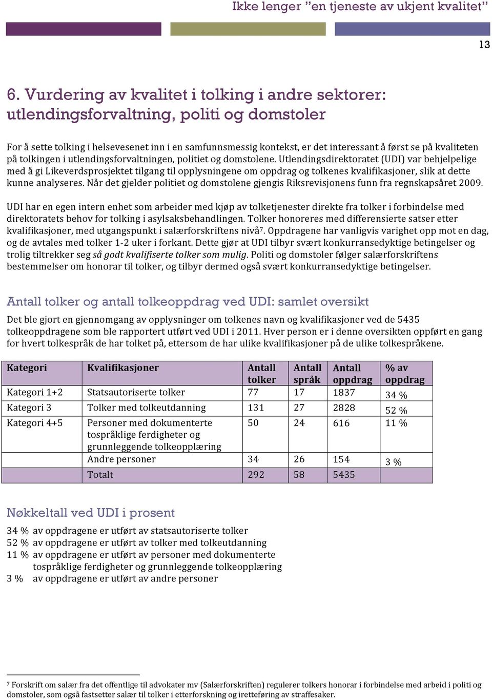 Utlendingsdirektoratet (UDI) var behjelpelige med å gi Likeverdsprosjektet tilgang til opplysningene om oppdrag og tolkenes kvalifikasjoner, slik at dette kunne analyseres.