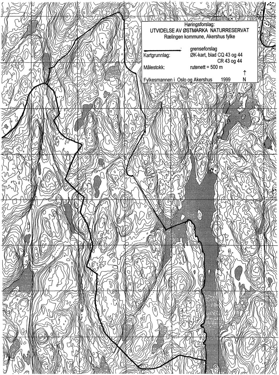Målestokk: grenseforslag ØK-kart,bladCQ43og44 CR 43