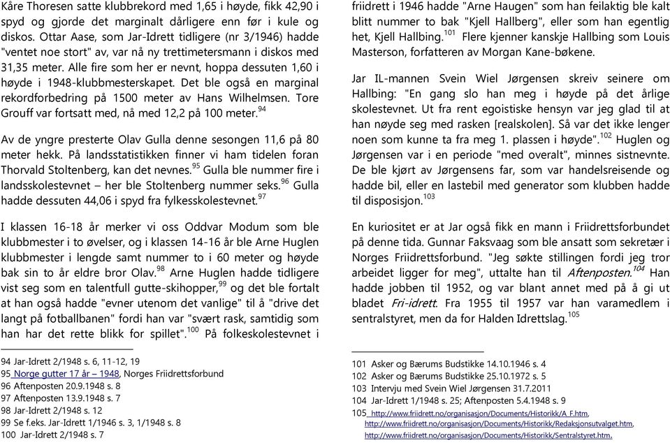 Alle fire som her er nevnt, hoppa dessuten 1,60 i høyde i 1948-klubbmesterskapet. Det ble også en marginal rekordforbedring på 1500 meter av Hans Wilhelmsen.