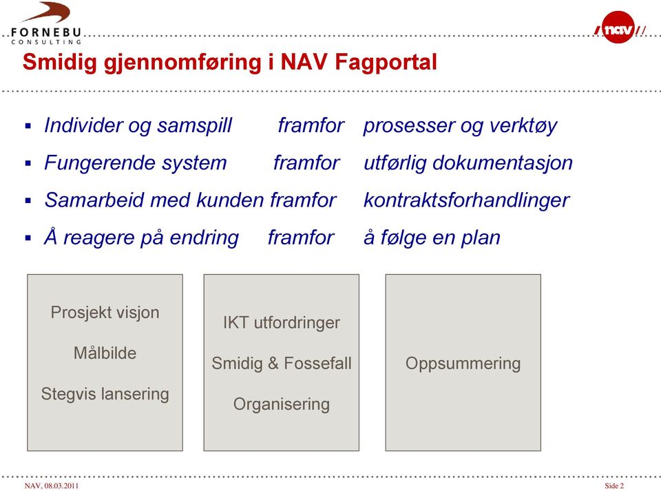 kontraktsforhandlinger Å reagere på endring framfor å følge en plan Prosjekt visjon