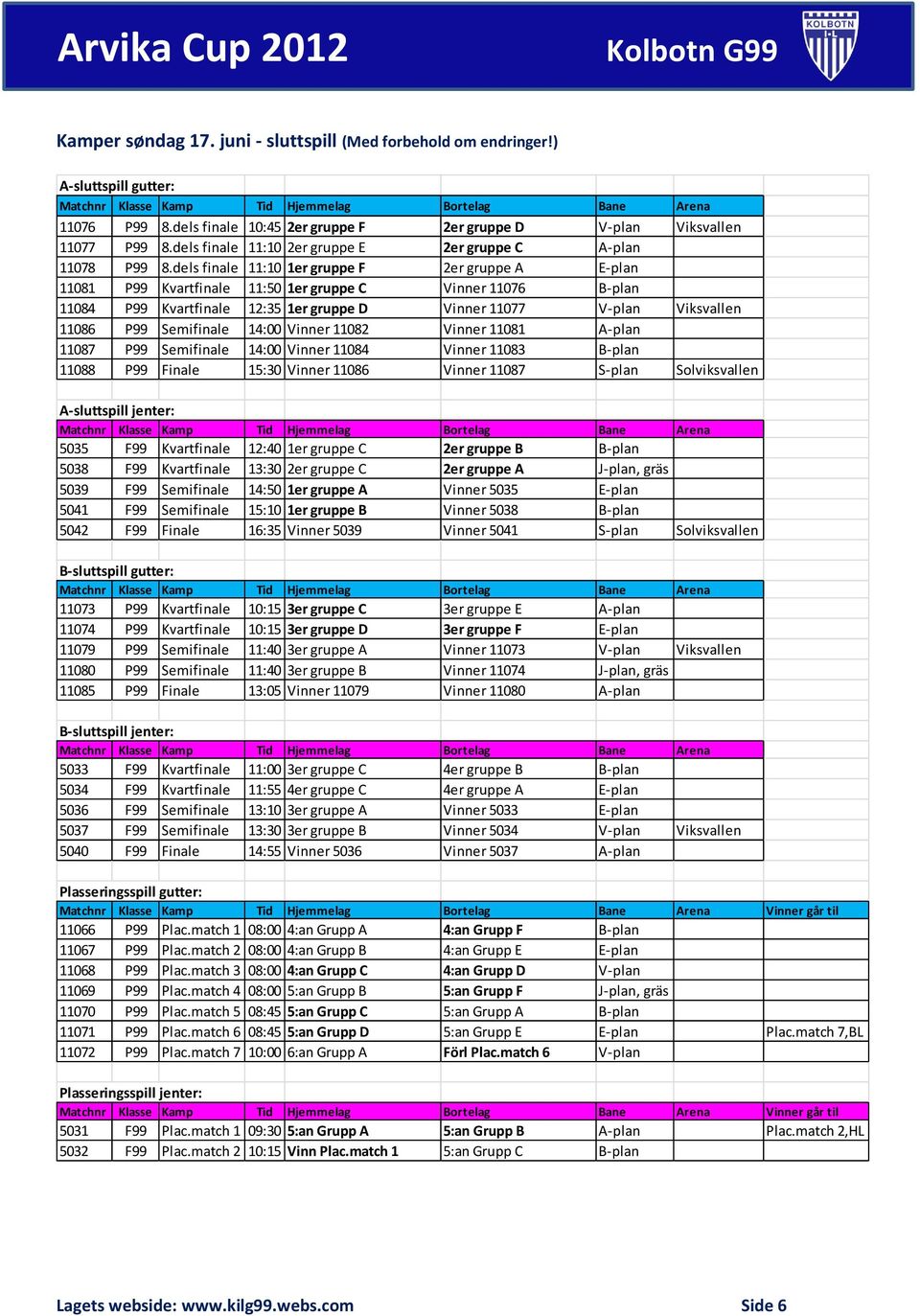 dels finale 11:10 1er gruppe F 2er gruppe A E-plan 11081 P99 Kvartfinale 11:50 1er gruppe C Vinner 11076 B-plan 11084 P99 Kvartfinale 12:35 1er gruppe D Vinner 11077 V-plan Viksvallen 11086 P99