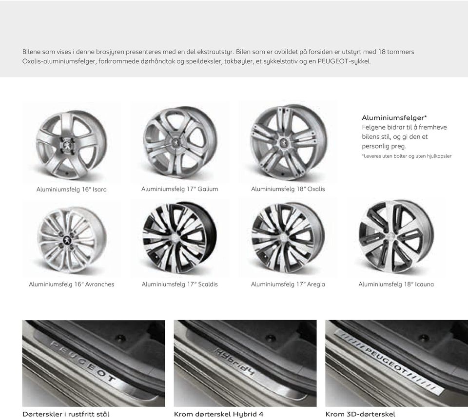 PEUGEOT-sykkel. Aluminiumsfelger* Felgene bidrar til å fremheve bilens stil, og gi den et personlig preg.