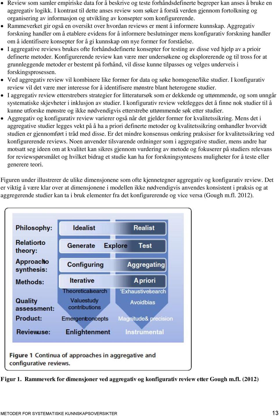 Rammeverket gir også en oversikt over hvordan reviews er ment å informere kunnskap.