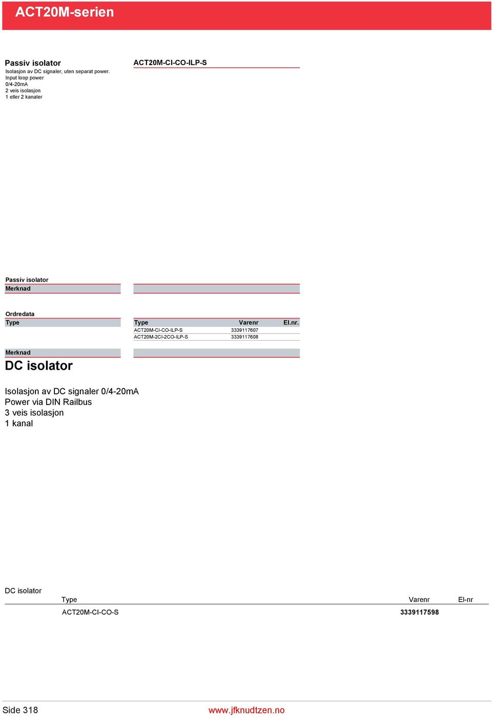 ACT20M-CI-CO-ILP-S 3339117607 ACT20M-2CI-2CO-ILP-S 3339117608 DC isolator Isolasjon av DC signaler