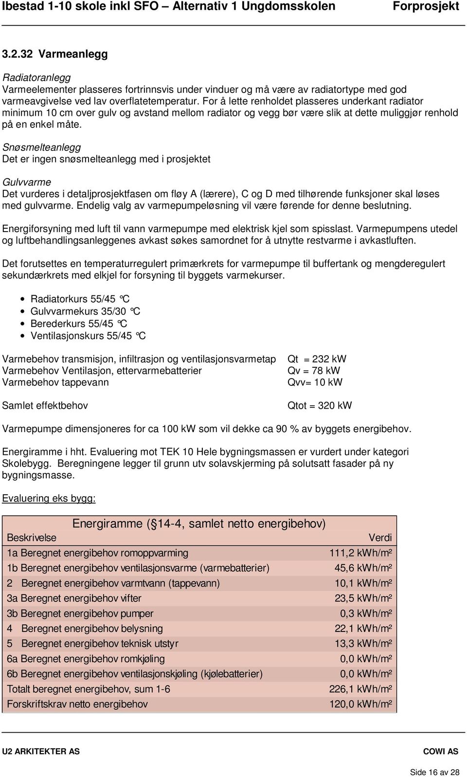 Snøsmelteanlegg Det er ingen snøsmelteanlegg med i prosjektet Gulvvarme Det vurderes i detaljprosjektfasen om fløy A (lærere), C og D med tilhørende funksjoner skal løses med gulvvarme.