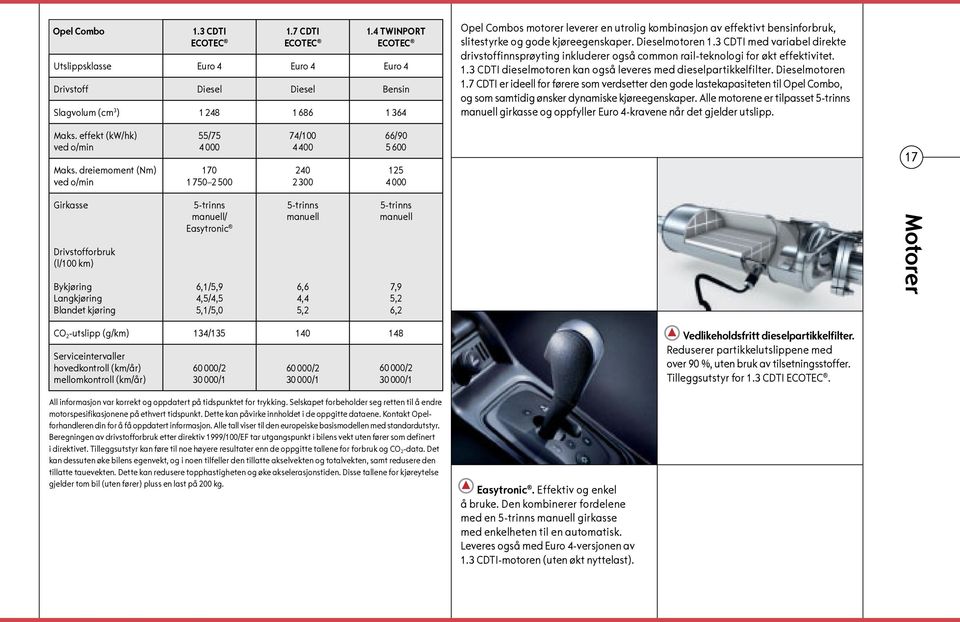 slitestyrke og gode kjøreegenskaper. Dieselmotoren 1.3 CDTI med variabel direkte drivstoffinnsprøyting inkluderer også common rail-teknologi for økt effektivitet. 1.3 CDTI dieselmotoren kan også leveres med dieselpartikkelfilter.