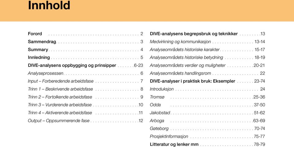 Medvirkning og kommunikasjon 13-14 Analyseområdets historiske karakter 15-17 Analyseområdets historiske betydning 18-19 Analyseområdets verdier og muligheter 20-21 Analyseområdets