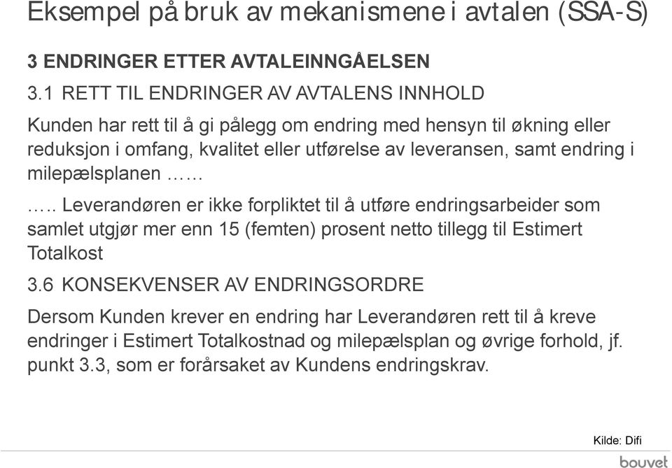 leveransen, samt endring i milepælsplanen.