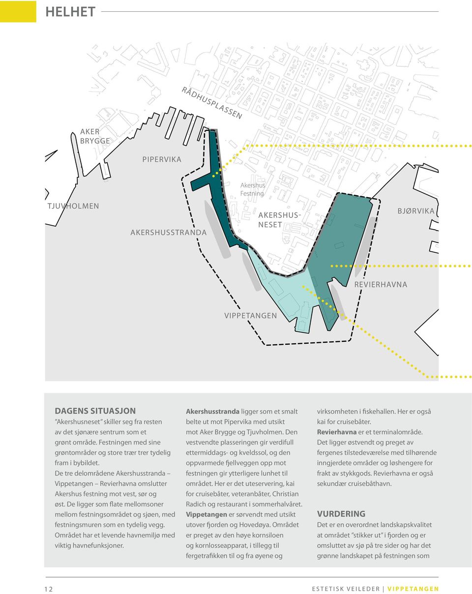 De tre delområdene Akershusstranda Vippetangen Revierhavna omslutter Akershus festning mot vest, sør og øst.