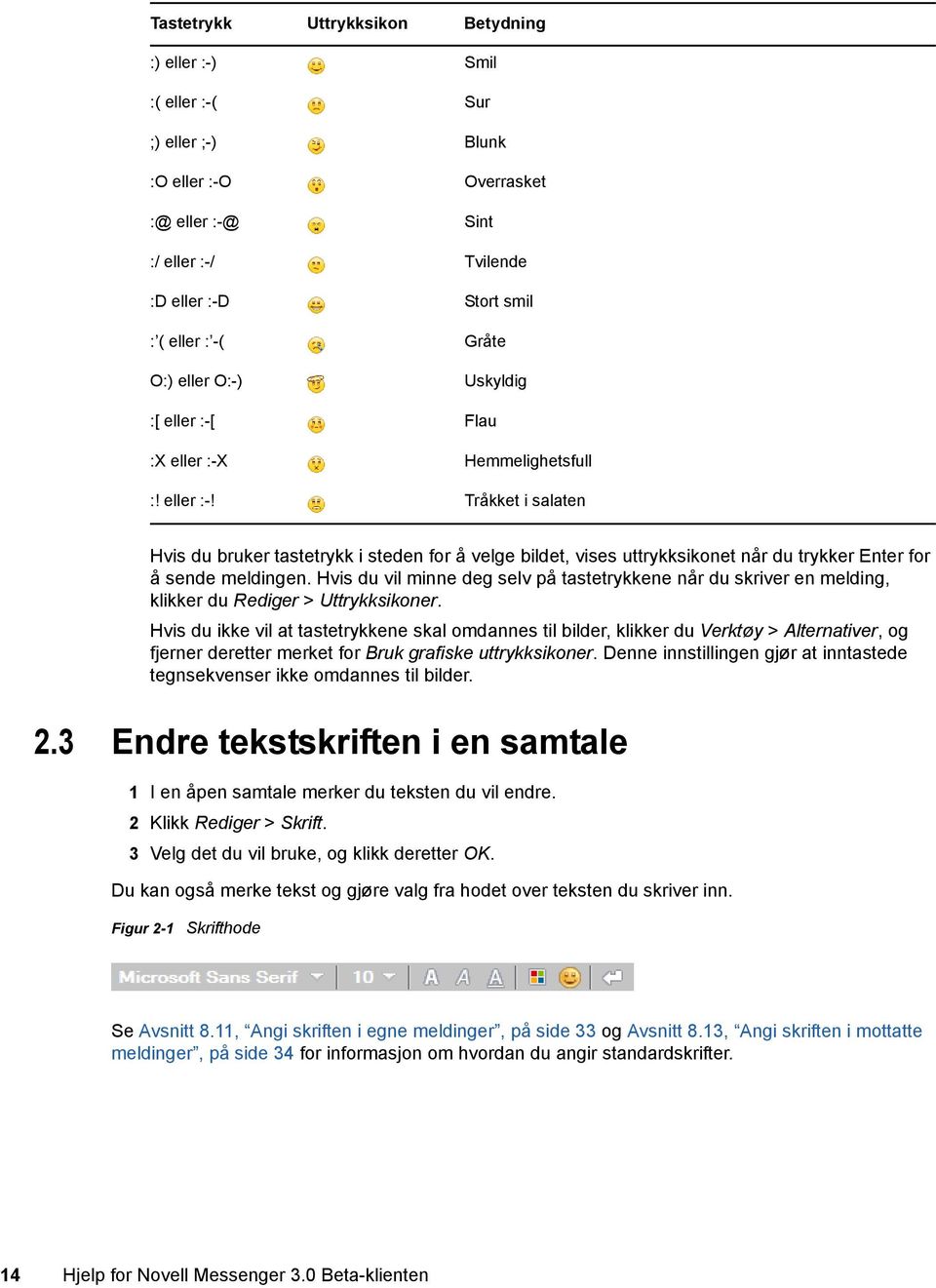 Hvis du vil minne deg selv på tastetrykkene når du skriver en melding, klikker du Rediger > Uttrykksikoner.