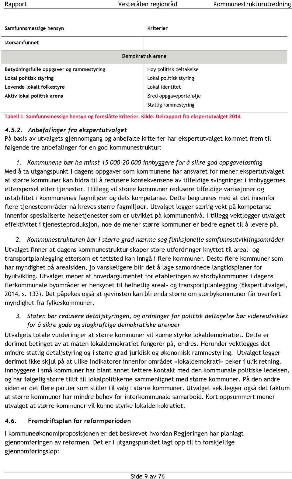 2. Anbefalinger fra ekspertutvalget På basis av utvalgets gjennomgang og anbefalte kriterier har ekspertutvalget kommet frem til følgende tre anbefalinger for en god kommunestruktur: 1.