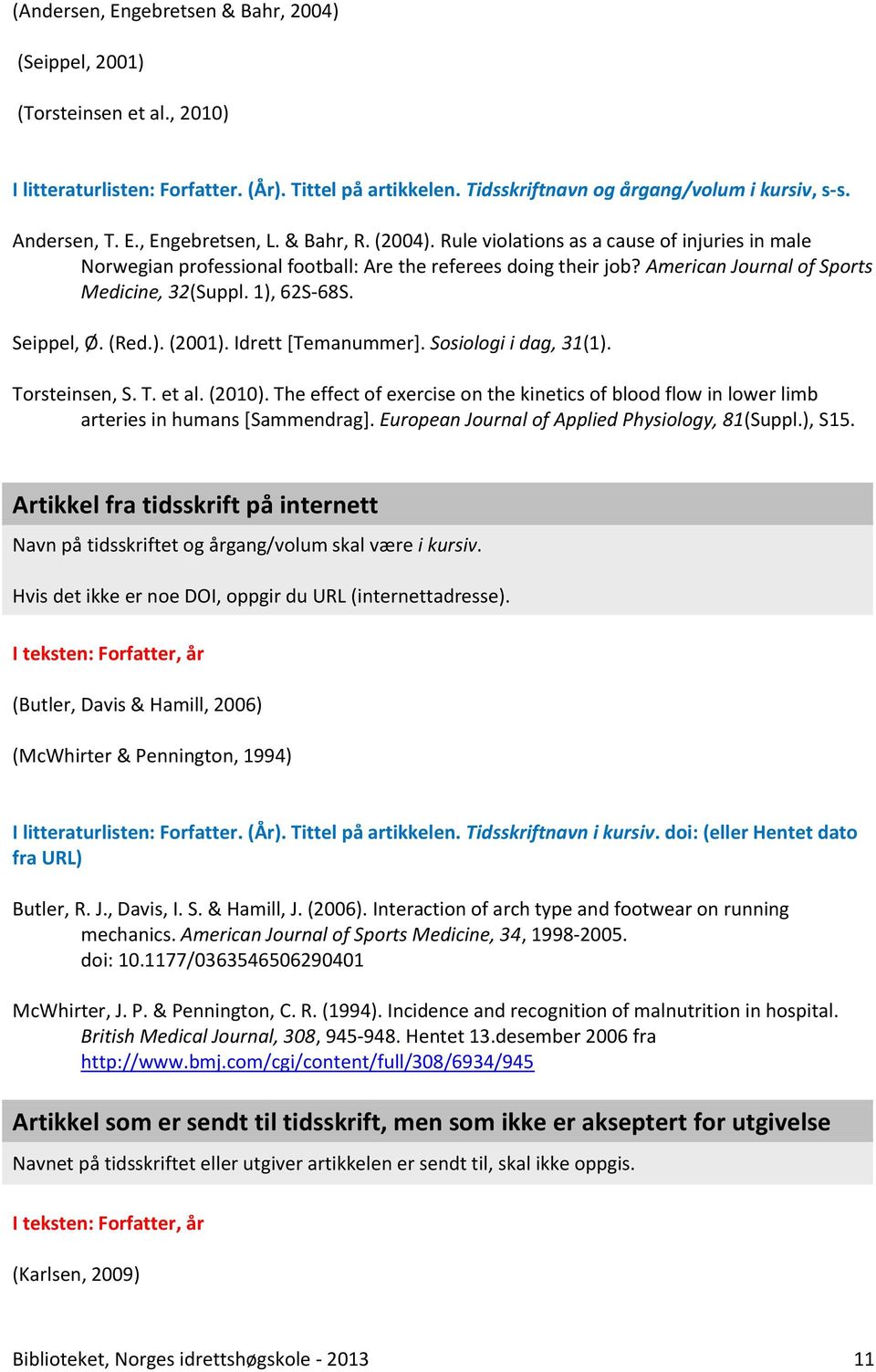 Seippel, Ø. (Red.). (2001). Idrett [Temanummer]. Sosiologi i dag, 31(1). Torsteinsen, S. T. et al. (2010).