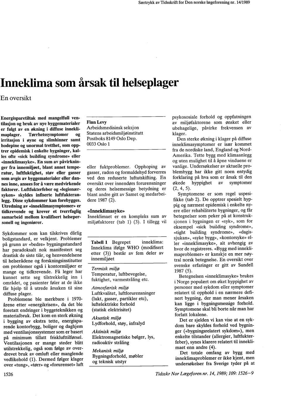 Tørrhetssymptomer og irritasjon i øyne og slimhinner samt hodepine og unormal tretthet, som opptrer epidemisk i enkelte bygninger, kalles ofte ((sick building syndrome" eller ((inneklimasyke)).