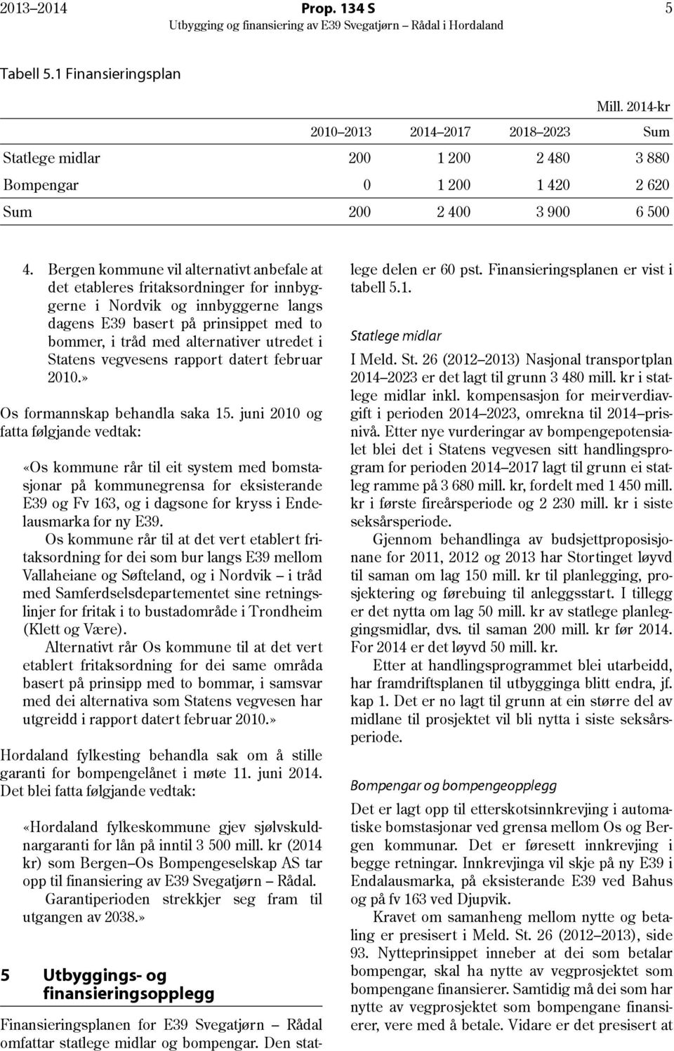 i Statens vegvesens rapport datert februar 2010.» Os formannskap behandla saka 15.