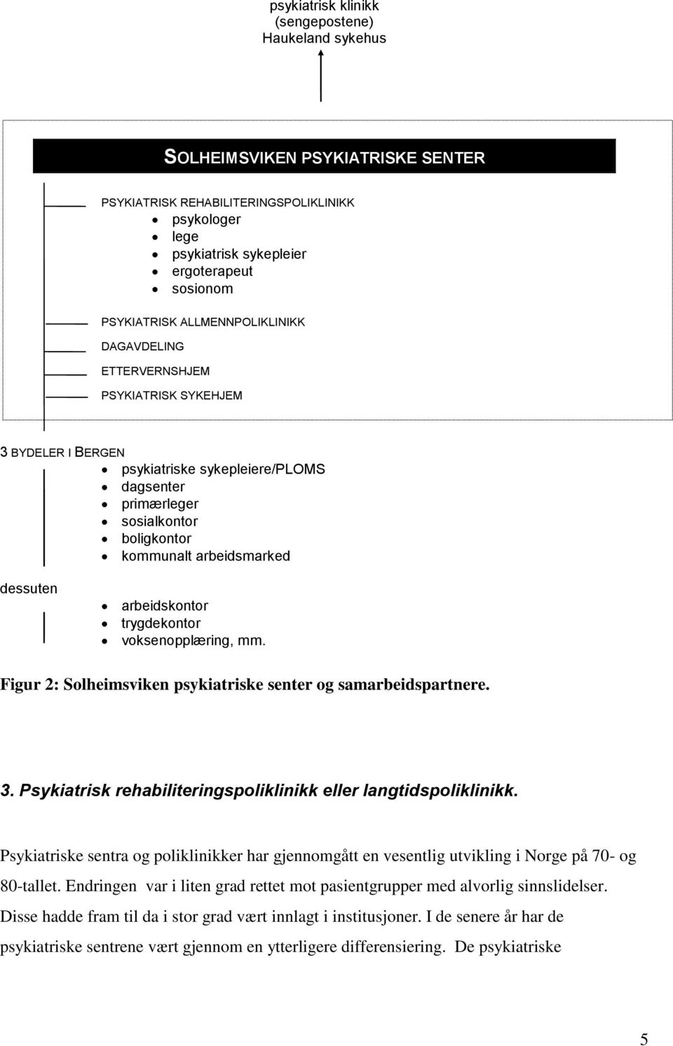 arbeidskontor trygdekontor voksenopplæring, mm. Figur 2: Solheimsviken psykiatriske senter og samarbeidspartnere. 3. Psykiatrisk rehabiliteringspoliklinikk eller langtidspoliklinikk.