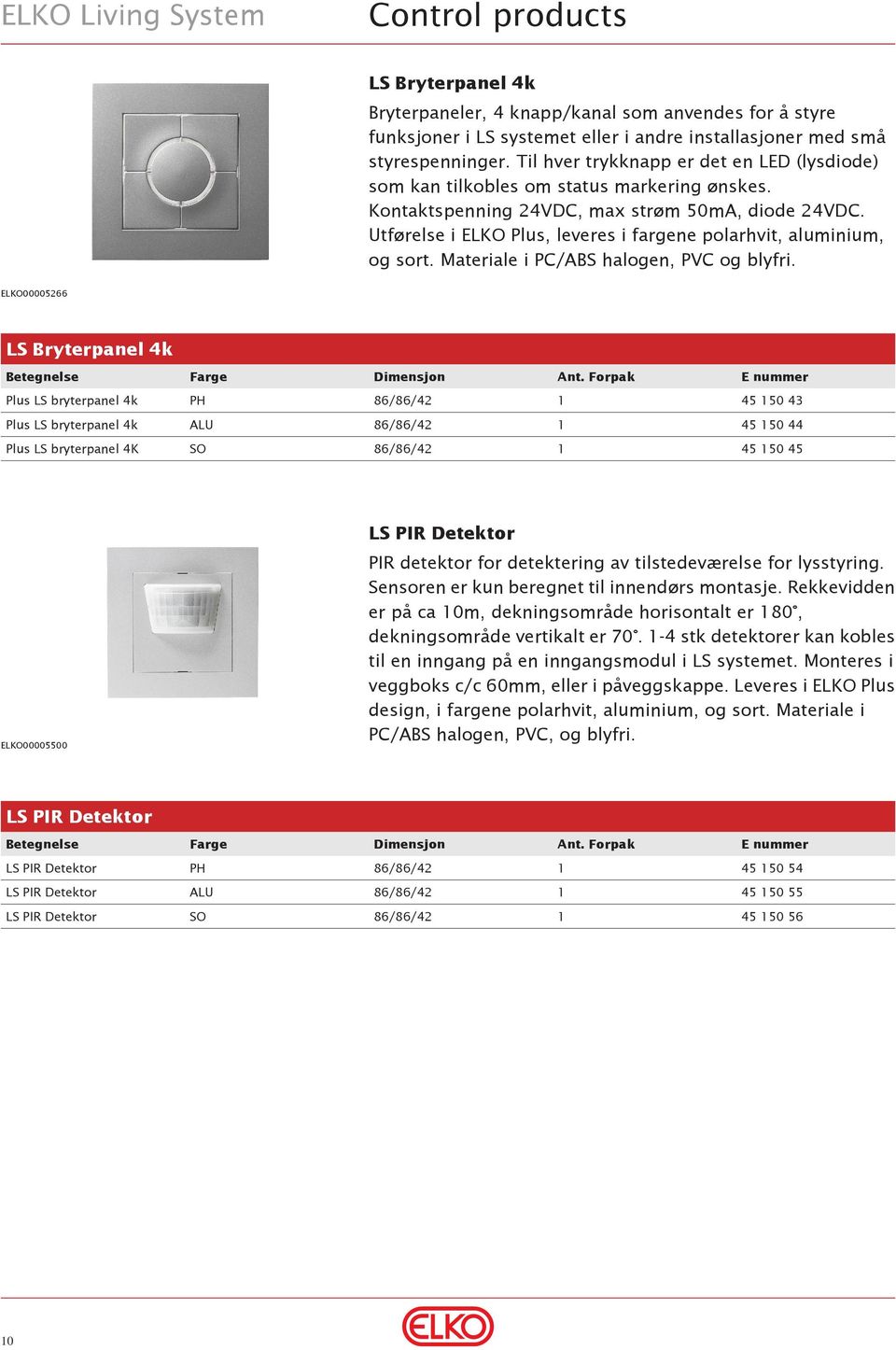 Utførelse i ELKO Plus, leveres i fargene polarhvit, aluminium, og sort. Materiale i PC/ABS halogen, PVC og blyfri.