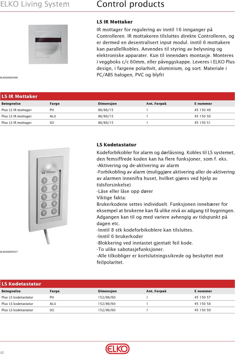 Kun til innendørs montasje. Monteres i veggboks c/c 60mm, eller påveggskappe. Leveres i ELKO Plus design, i fargene polarhvit, aluminium, og sort.