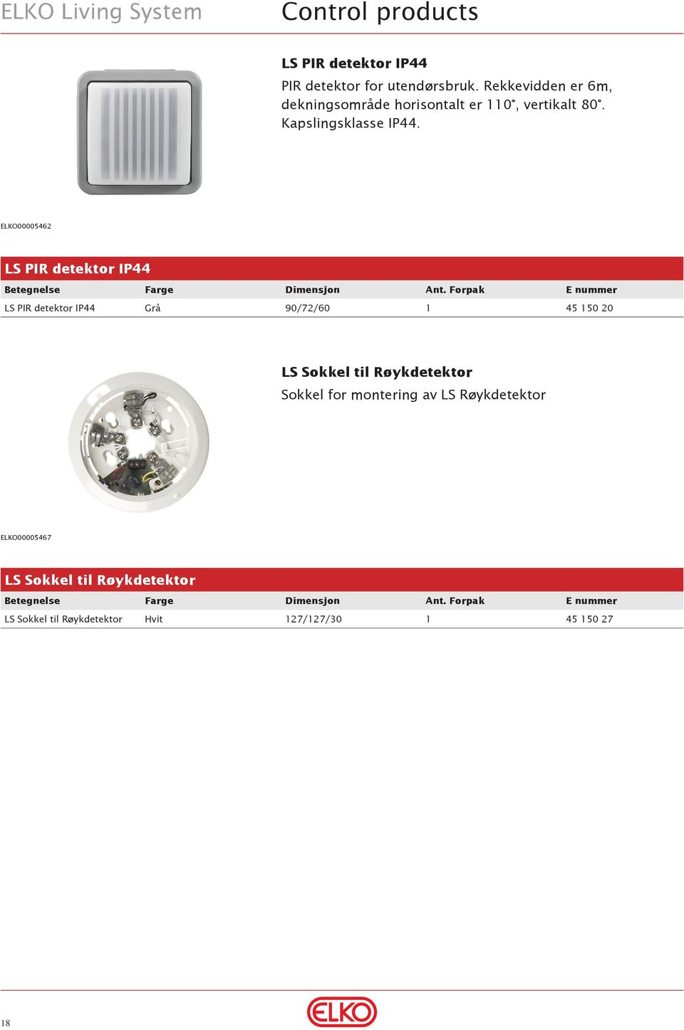 ELKO00005462 LS PIR detektor IP44 LS PIR detektor IP44 Grå 90/72/60 45 50 20 LS Sokkel til