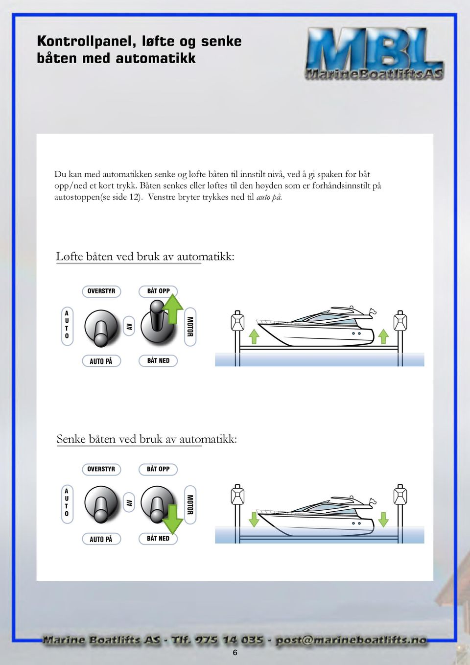 automatikken senke sänka og eller løfte höja båten båten til innstilt till förinställt nivå, ved läge å gi genom spaken ett for kort båt tryck på spaken för båt upp/ned.