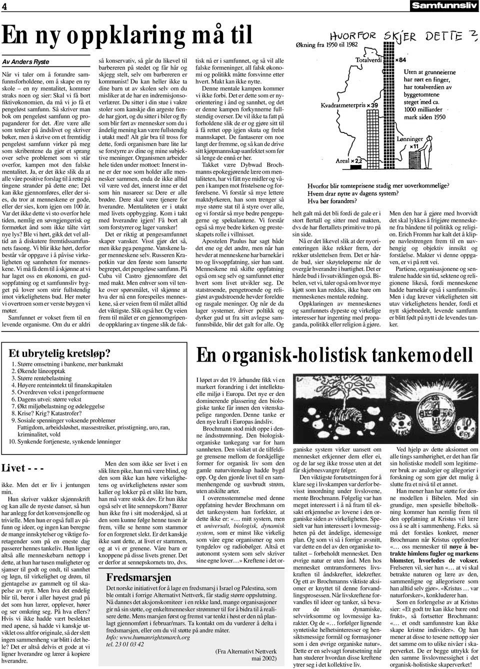 Ære være alle som tenker på åndslivet og skriver bøker, men å skrive om et fremtidig pengeløst samfunn virker på meg som skribentene da gjør et sprang over selve problemet som vi står overfor, kampen