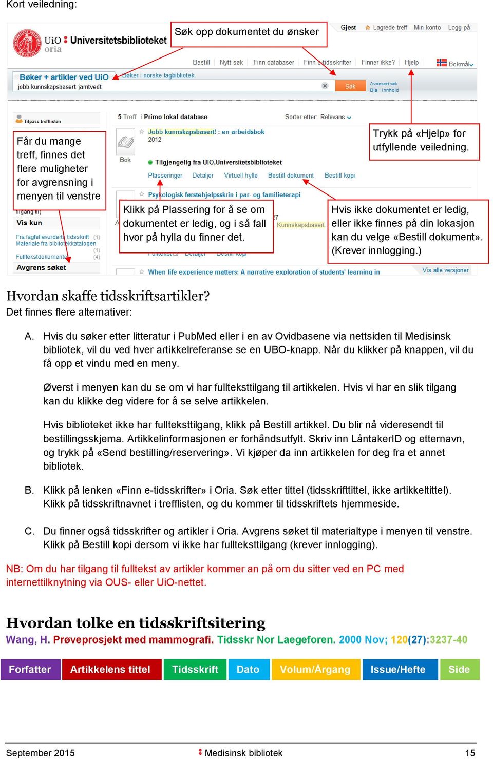 ) Hvordan skaffe tidsskriftsartikler? Det finnes flere alternativer: A.