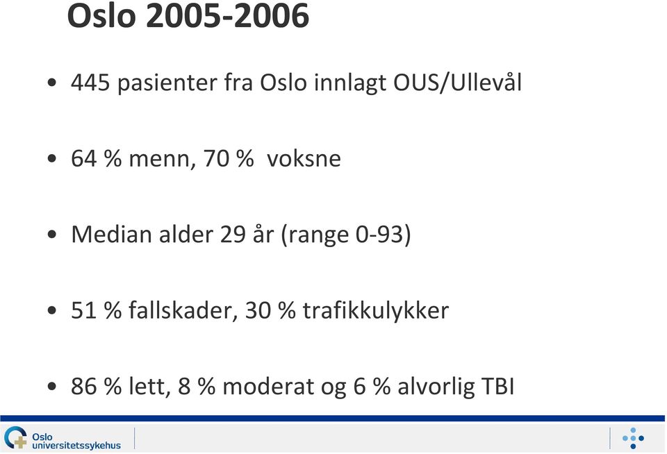 29 år (range 0-93) 51 % fallskader, 30 %