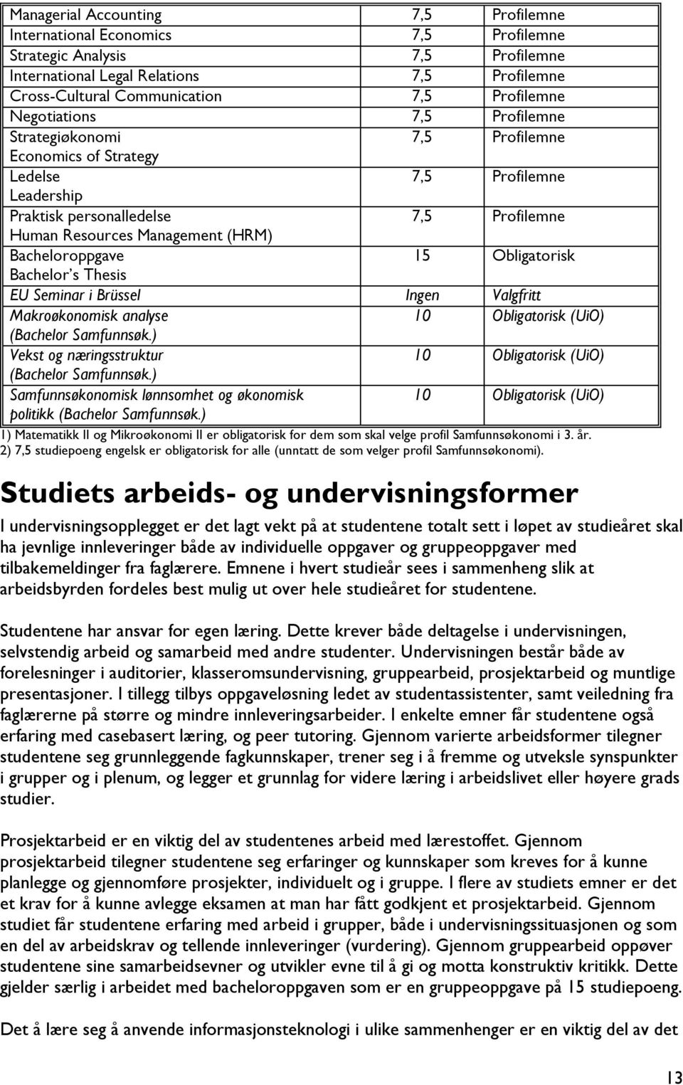 Bacheloroppgave 15 Obligatorisk Bachelor s Thesis EU Seminar i Brüssel Ingen Valgfritt Makroøkonomisk analyse 10 Obligatorisk (UiO) (Bachelor Samfunnsøk.