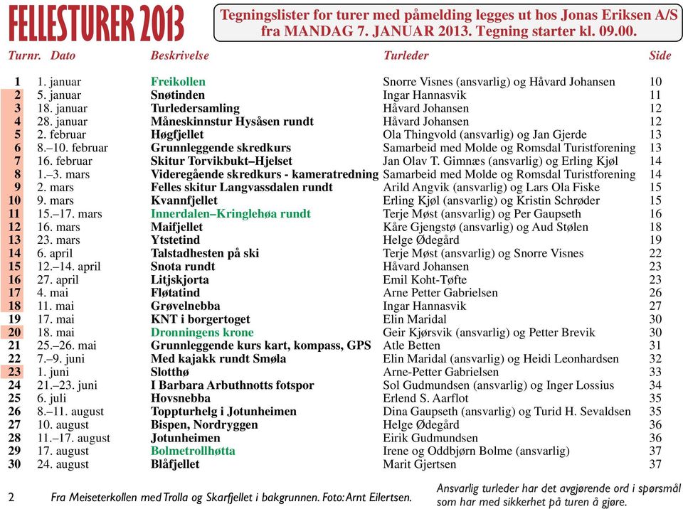 januar Måneskinnstur Hysåsen rundt Håvard Johansen 12 5 2. februar Høgfjellet Ola Thingvold (ansvarlig) og Jan Gjerde 13 6 8. 10.