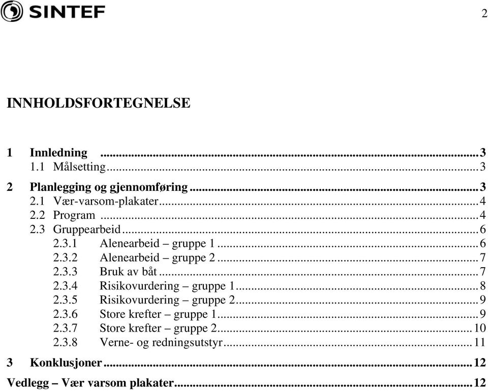 ..7 2.3.4 Risikovurdering gruppe 1...8 2.3.5 Risikovurdering gruppe 2...9 2.3.6 Store krefter gruppe 1...9 2.3.7 Store krefter gruppe 2.