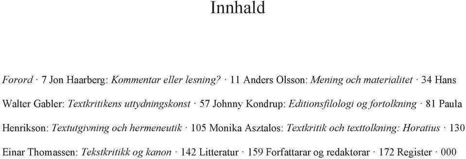 Johnny Kondrup: Editionsfilologi og fortolkning 81 Paula Henrikson: Textutgivning och hermeneutik 105