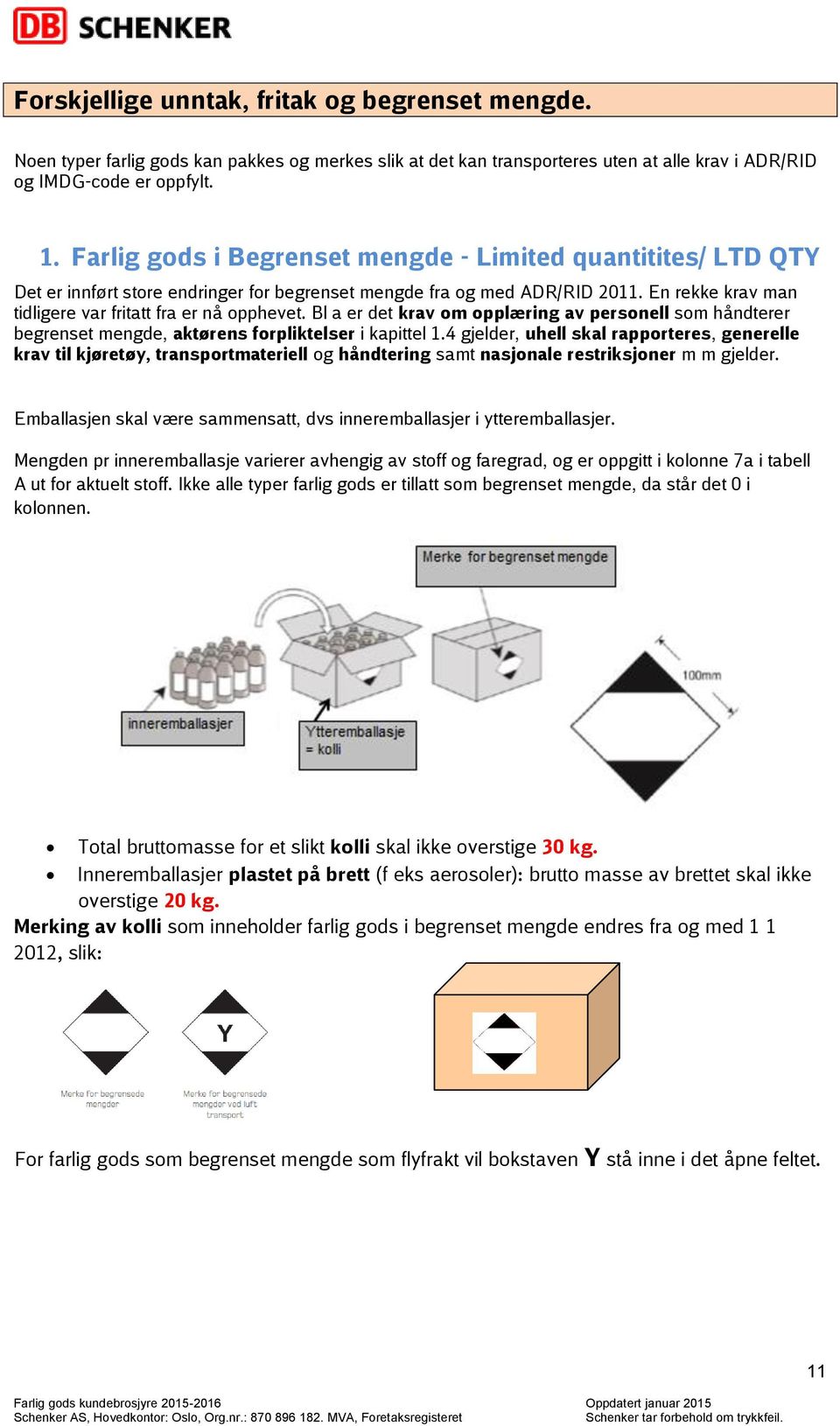 Bl a er det krav om opplæring av personell som håndterer begrenset mengde, aktørens forpliktelser i kapittel 1.