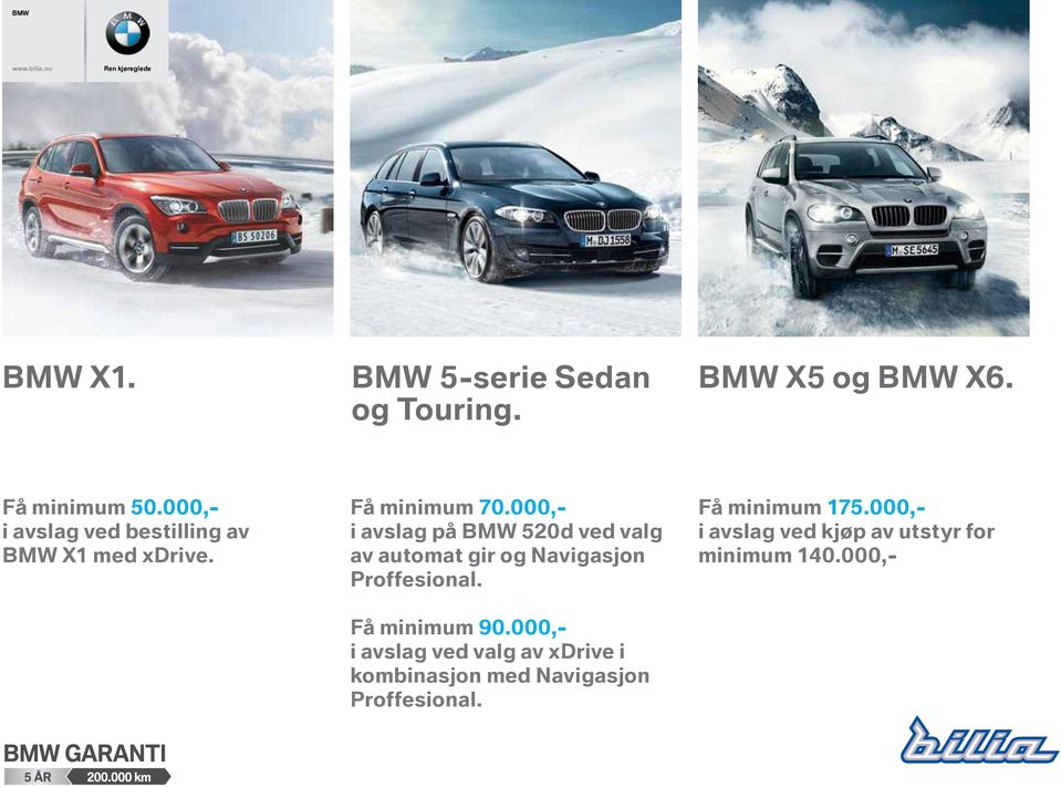 000,- i avslag på BMW 520d ved valg av automat gir og Navigasjon Proffesional. Få minimum 90.