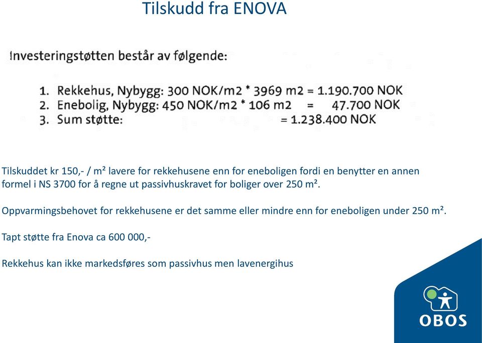 Oppvarmingsbehovet for rekkehusene er det samme eller mindre enn for eneboligen under 250 m².