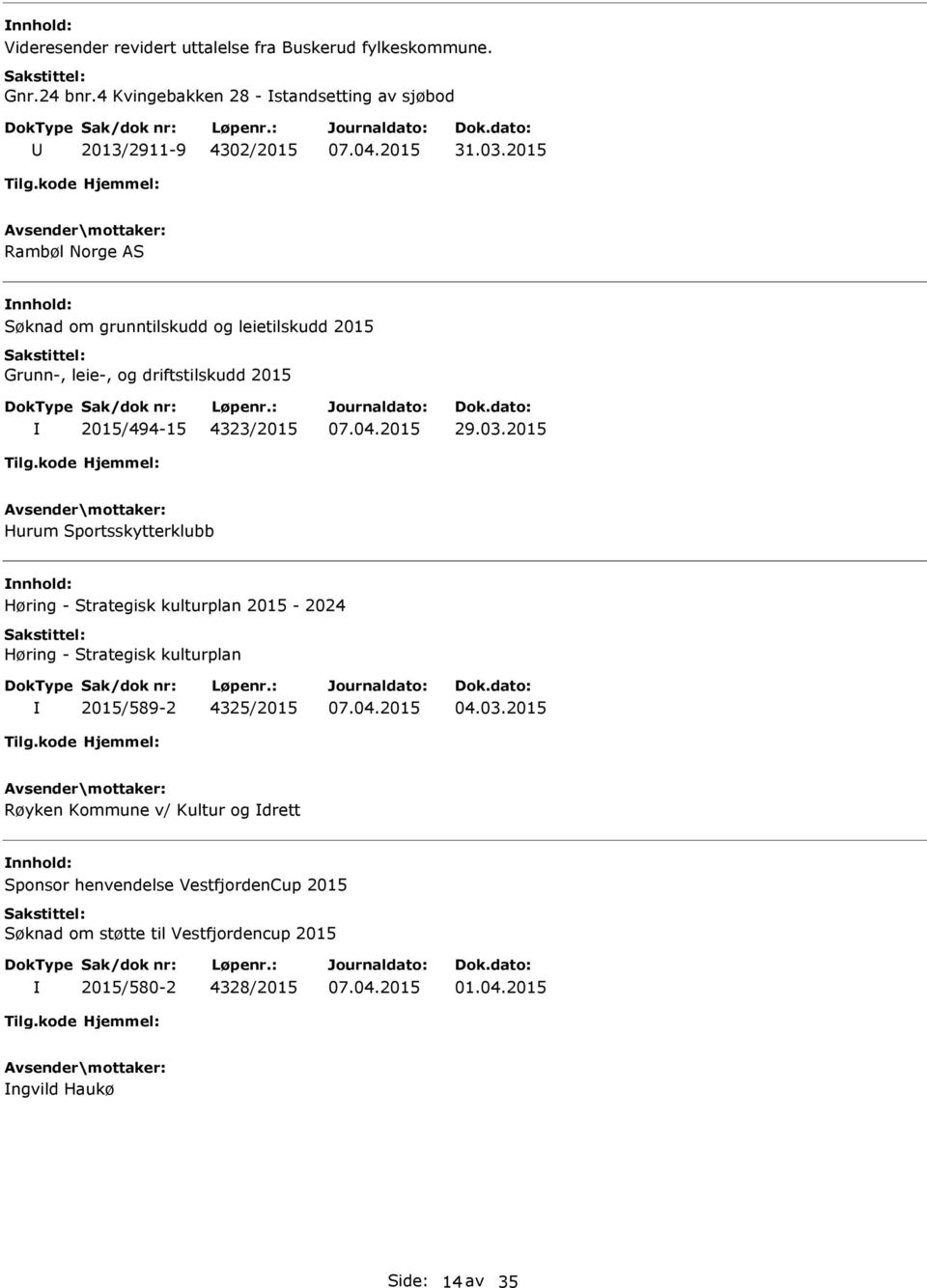 2015 Hurum Sportsskytterklubb Høring - Strategisk kulturplan 2015-2024 Høring - Strategisk kulturplan 2015/589-2 4325/2015 04.03.