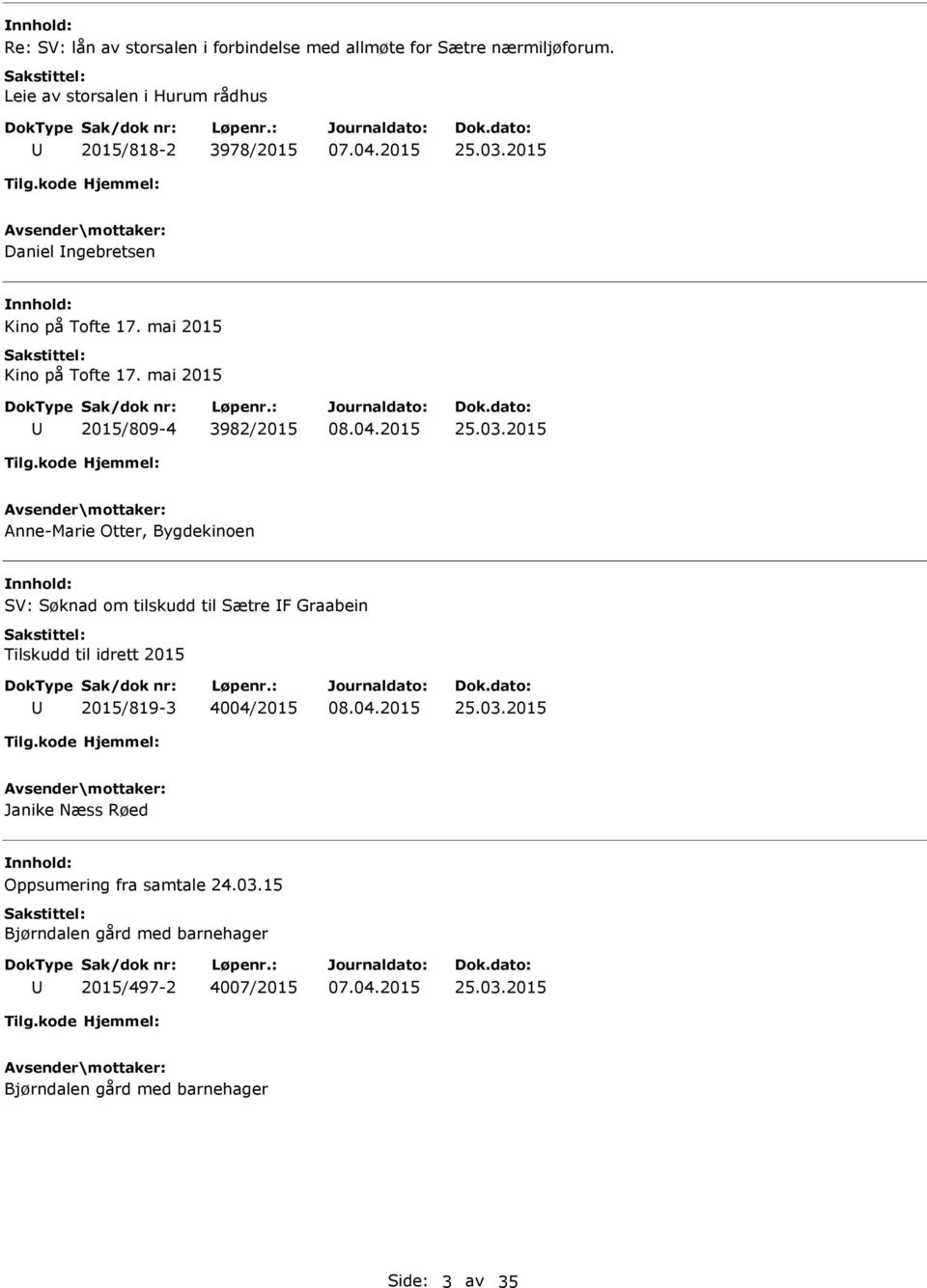 03.2015 Janike Næss Røed Oppsumering fra samtale 24.03.15 Bjørndalen gård med barnehager 2015/497-2 4007/2015 25.03.2015 Bjørndalen gård med barnehager Side: 3 av 35