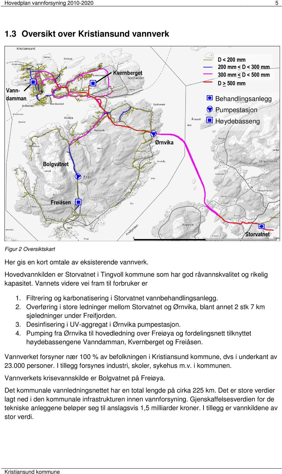 Storvatnet Figur 2 Oversiktskart Her gis en kort omtale av eksisterende vannverk. Hovedvannkilden er Storvatnet i Tingvoll kommune som har god råvannskvalitet og rikelig kapasitet.