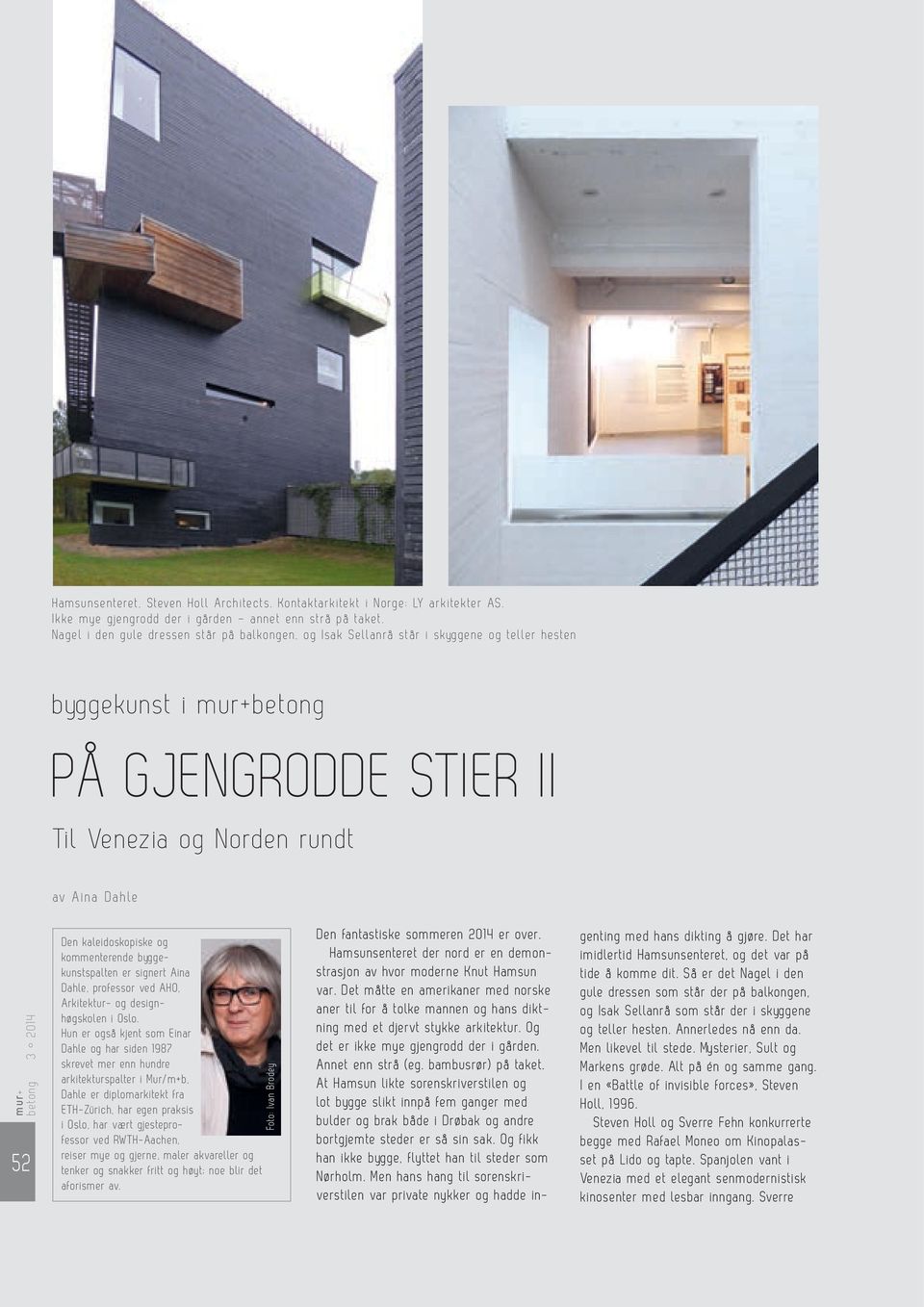 skopiske og kommen terende bygge - kunstspalten er signert Aina Dahle, professor ved AHO, Arkitektur- og designhøgskolen i Oslo.