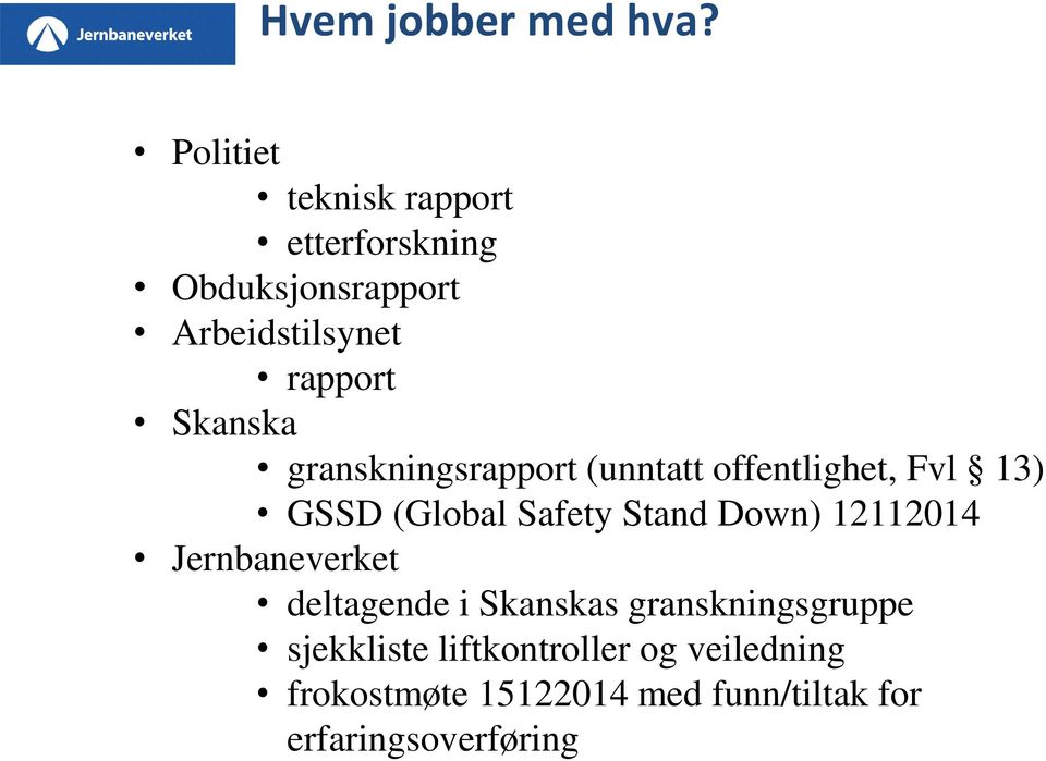 granskningsrapport (unntatt offentlighet, Fvl 13) GSSD (Global Safety Stand Down)