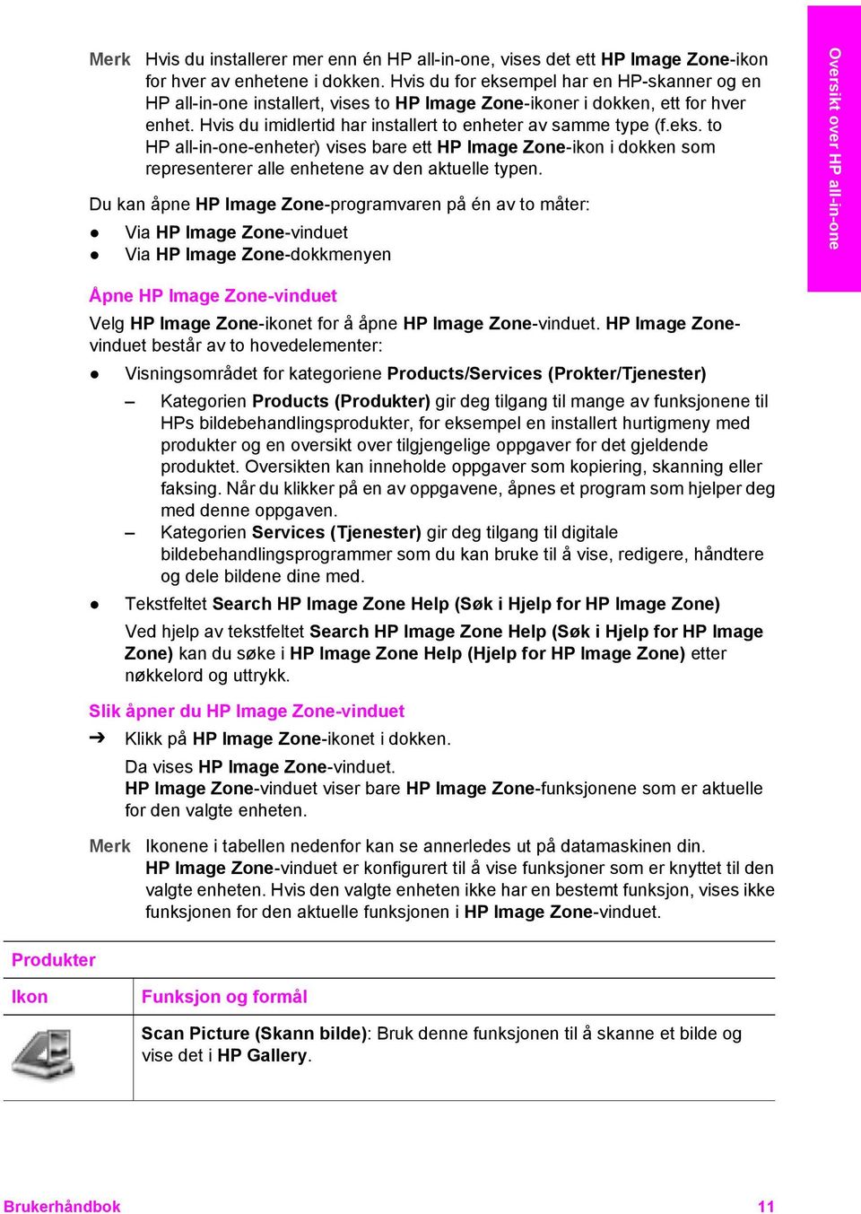 Du kan åpne HP Image Zone-programvaren på én av to måter: Via HP Image Zone-vinduet Via HP Image Zone-dokkmenyen Oversikt over HP all-in-one Åpne HP Image Zone-vinduet Velg HP Image Zone-ikonet for å