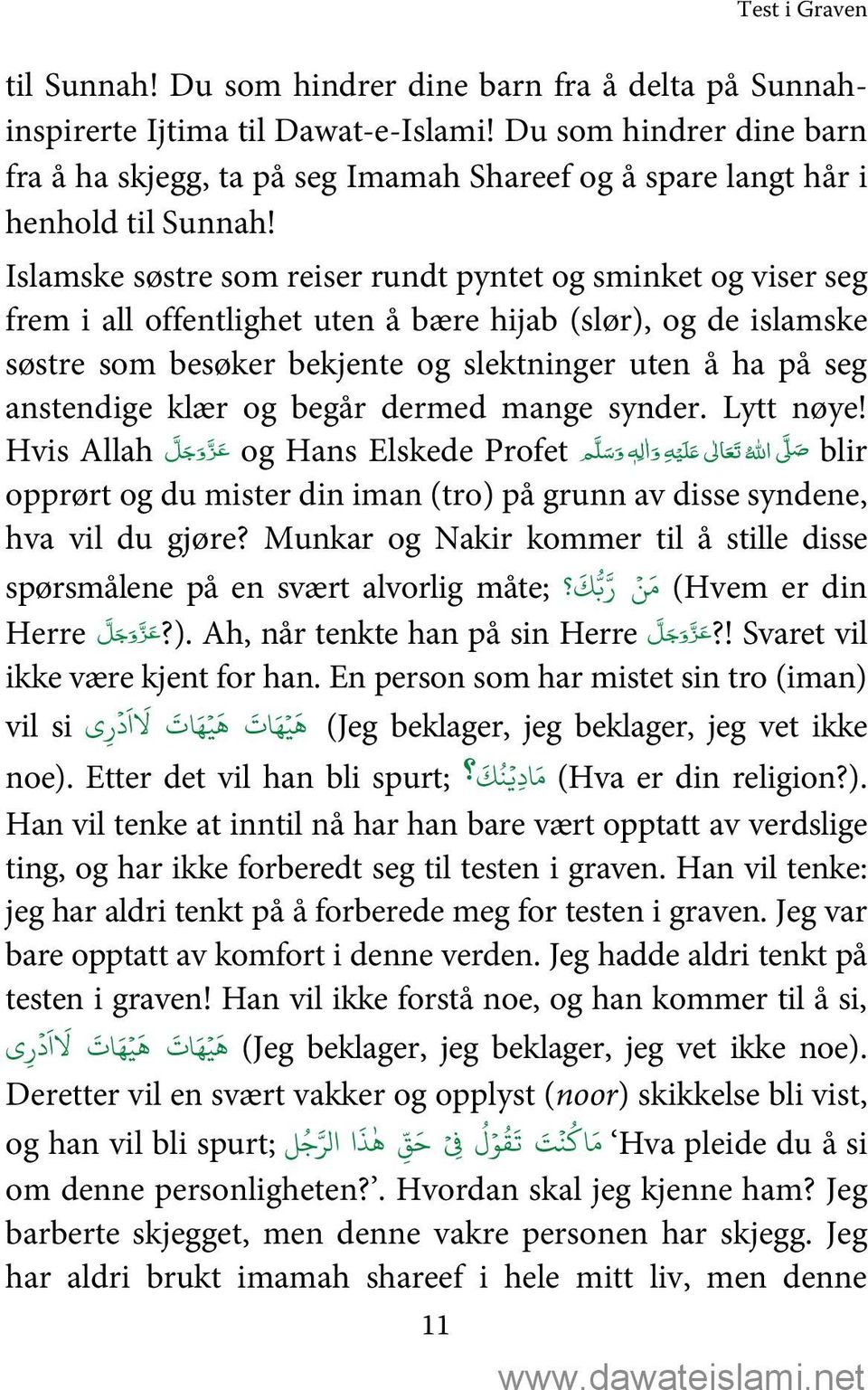 Islamske søstre som reiser rundt pyntet og sminket og viser seg frem i all offentlighet uten å bære hijab (slør), og de islamske søstre som besøker bekjente og slektninger uten å ha på seg anstendige