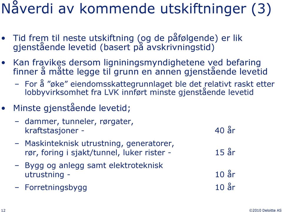 raskt etter lobbyvirksomhet fra LVK innført minste gjenstående levetid Minste gjenstående levetid; dammer, tunneler, rørgater, kraftstasjoner -