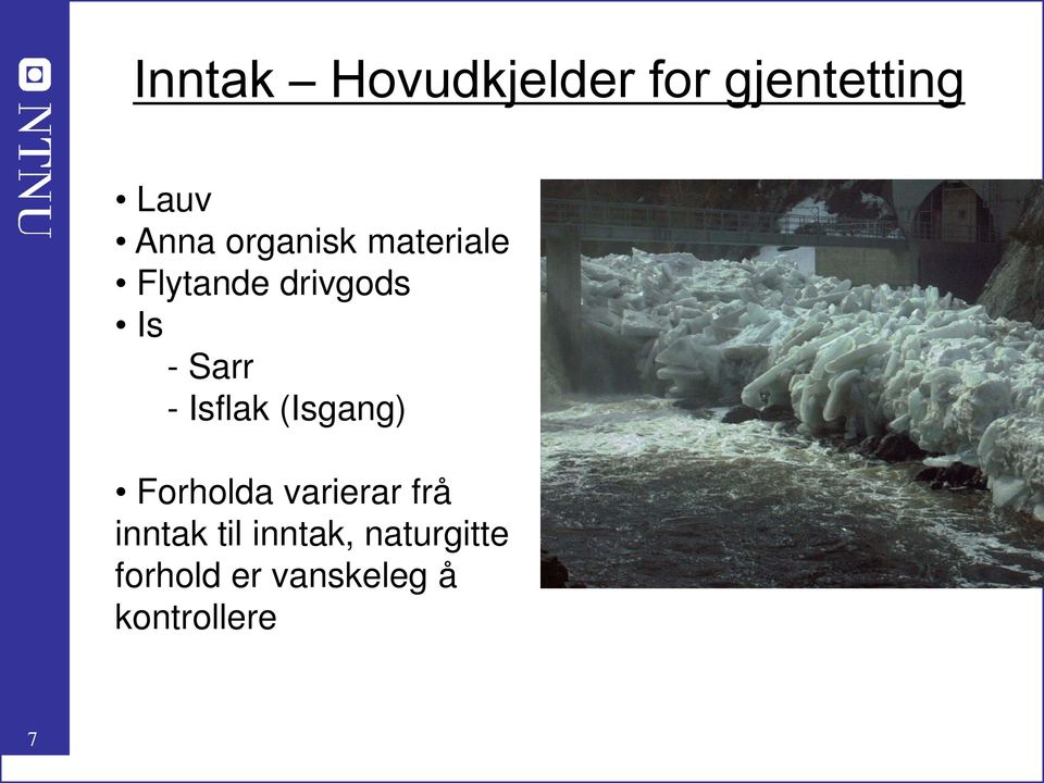 Isflak (Isgang) Forholda varierar frå inntak til