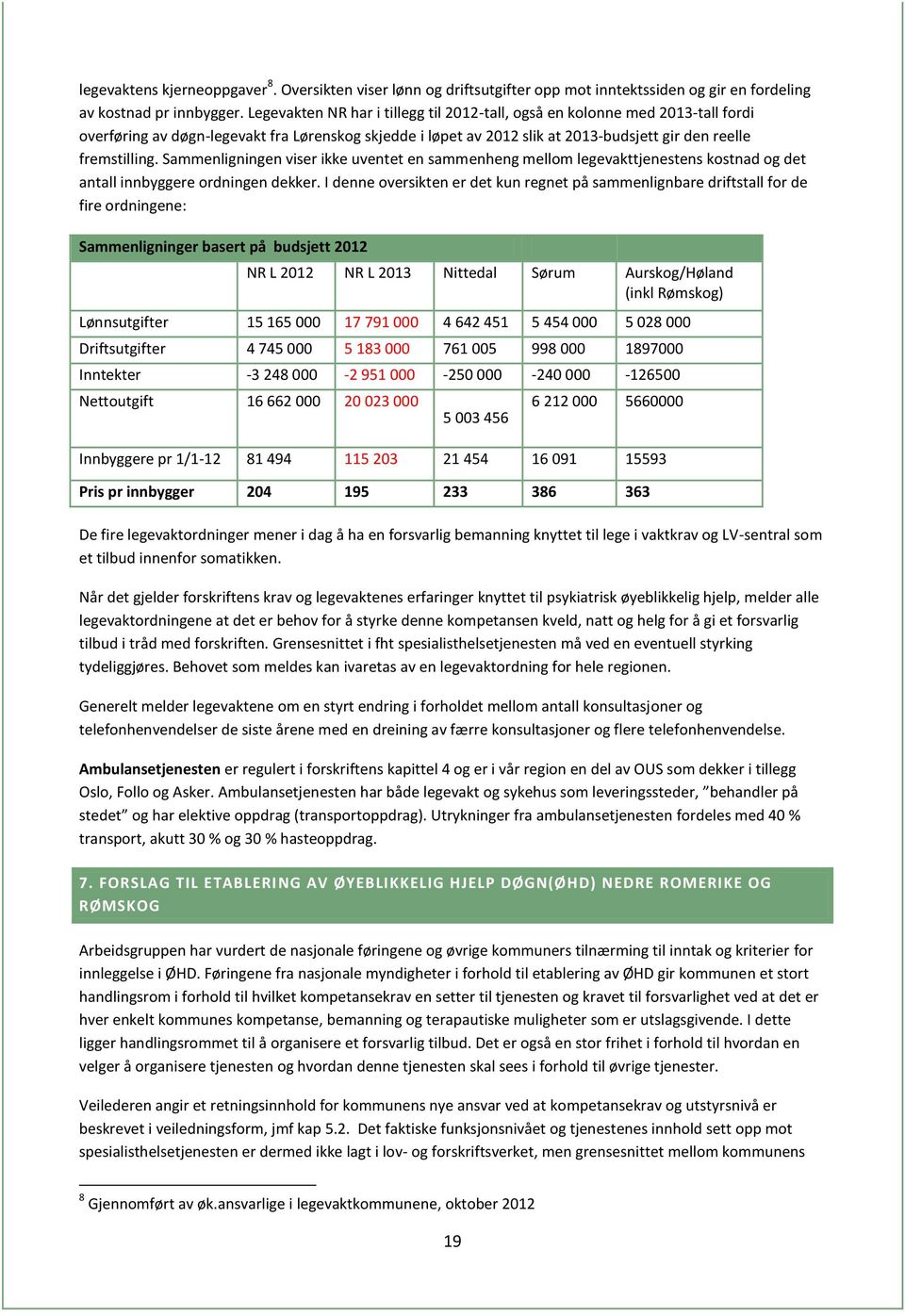 Sammenligningen viser ikke uventet en sammenheng mellom legevakttjenestens kostnad og det antall innbyggere ordningen dekker.