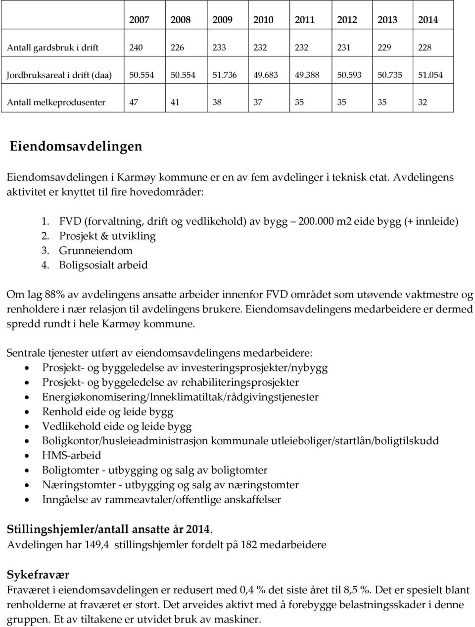 Avdelingens aktivitet er knyttet til fire hovedområder: 1. FVD (forvaltning, drift og vedlikehold) av bygg 200.000 m2 eide bygg (+ innleide) 2. Prosjekt & utvikling 3. Grunneiendom 4.