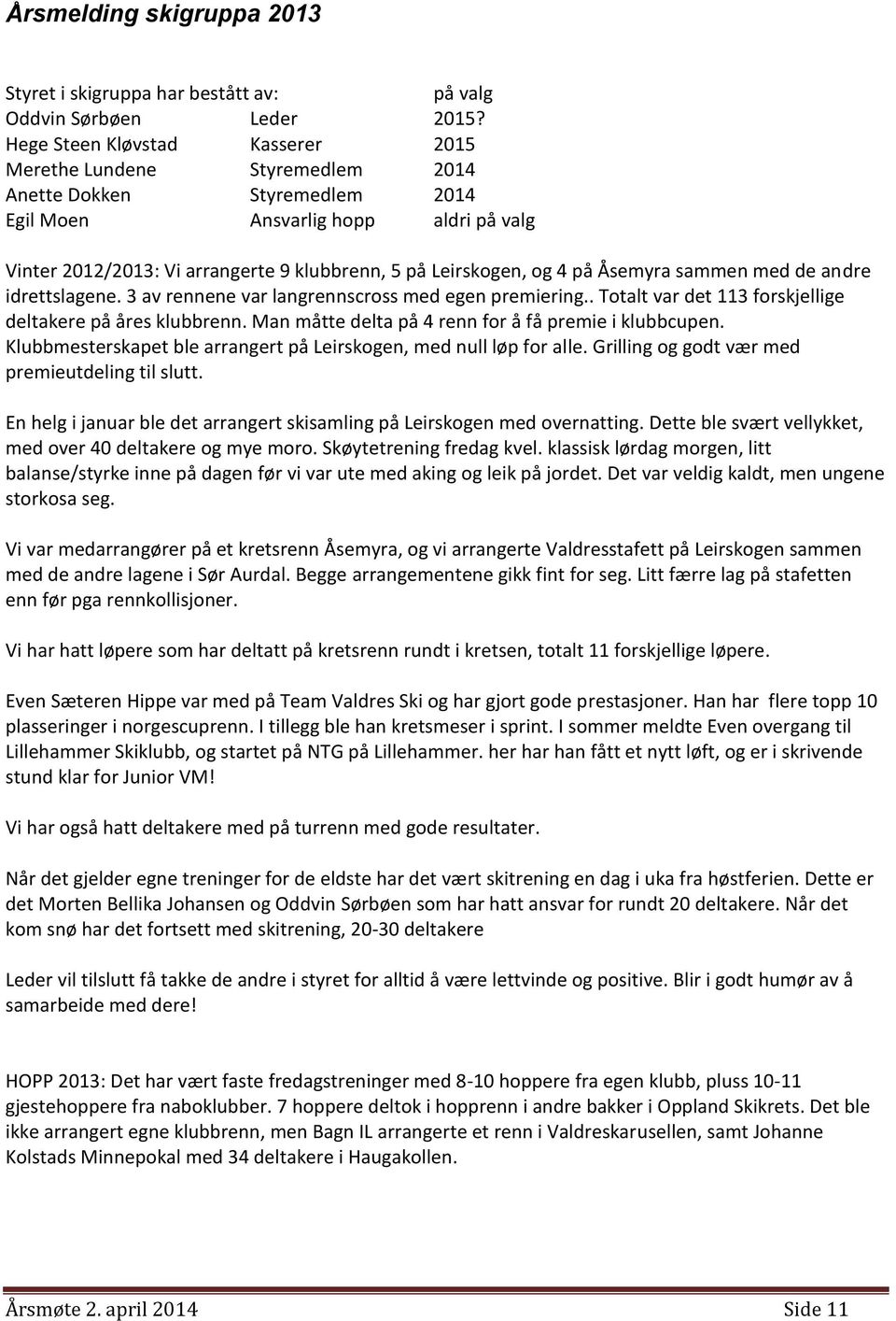 og 4 på Åsemyra sammen med de andre idrettslagene. 3 av rennene var langrennscross med egen premiering.. Totalt var det 113 forskjellige deltakere på åres klubbrenn.