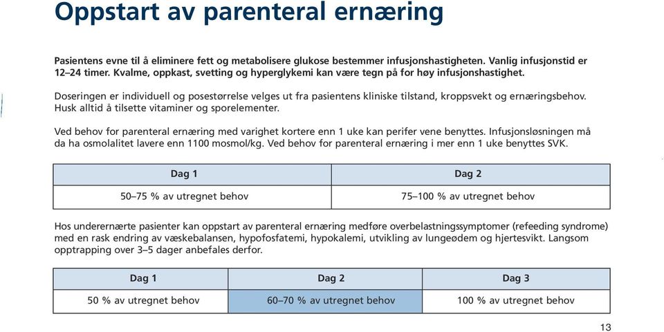 Doseringen er individuell og posestørrelse velges ut fra pasientens kliniske tilstand, kroppsvekt og ernæringsbehov. Husk alltid å tilsette vitaminer og sporelementer.