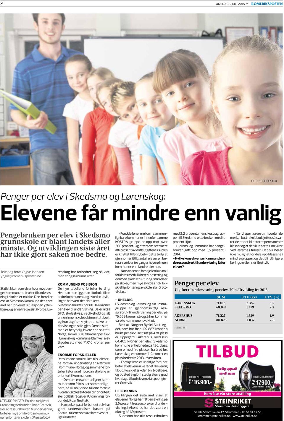 no Statistikken som viser hvor mye penger kommunene bruker til undervisning i skolen er nå klar.