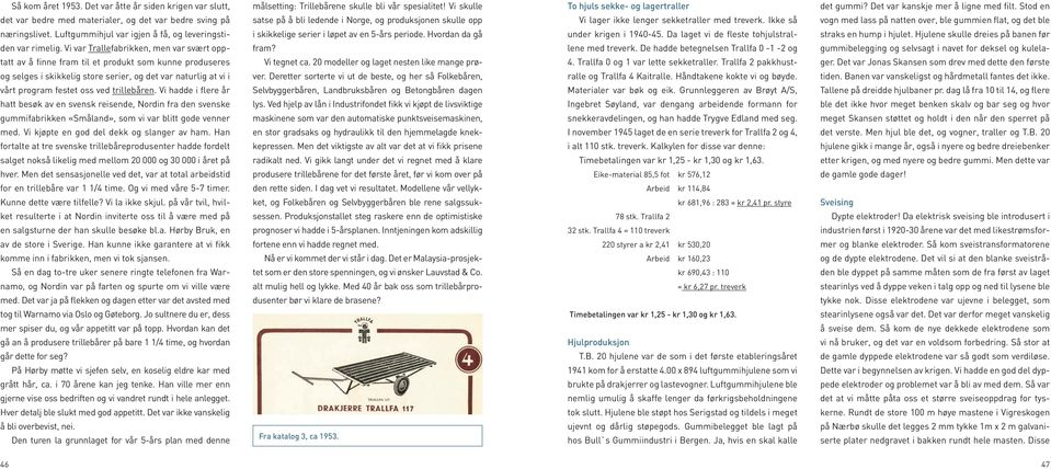 trillebåren. Vi hadde i flere år hatt besøk av en svensk reisende, Nordin fra den svenske gummifabrikken «Småland», som vi var blitt gode venner med. Vi kjøpte en god del dekk og slanger av ham.