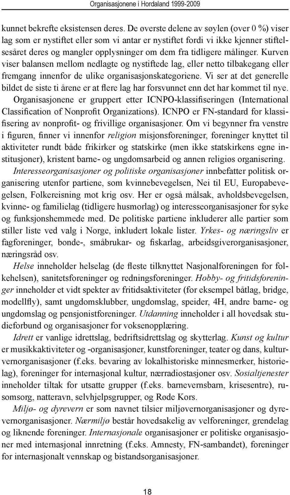 Kurven viser balansen mellom nedlagte og nystiftede lag, eller netto tilbakegang eller fremgang innenfor de ulike organisasjonskategoriene.