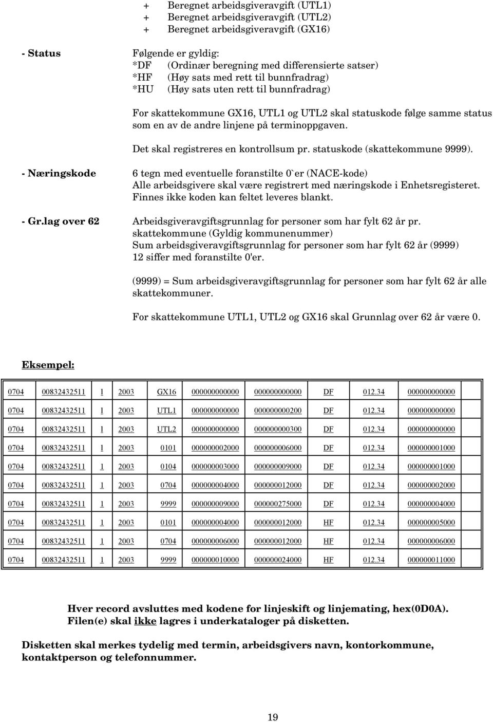 Det skal registreres en kontrollsum pr. statuskode (skattekommune ).